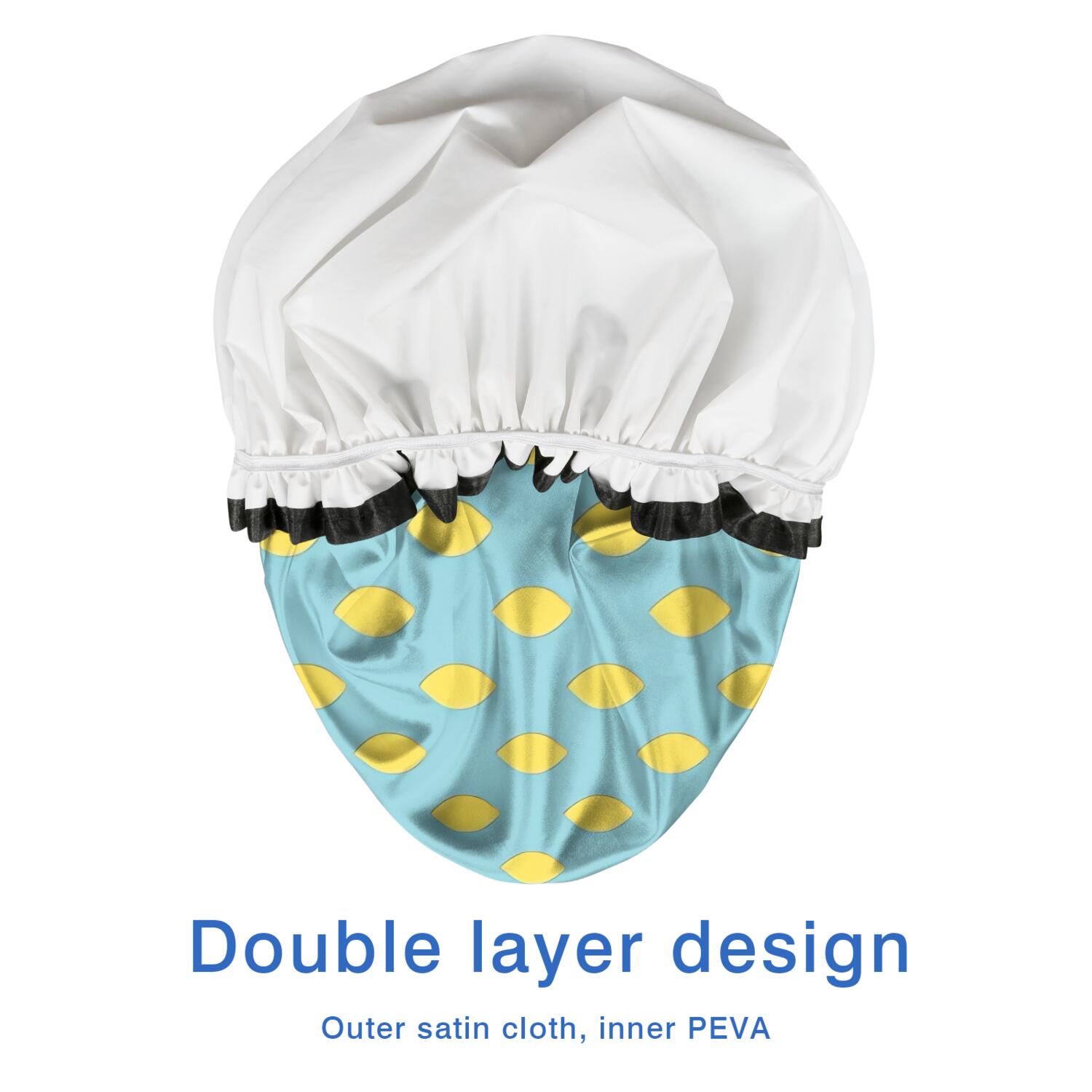 Shower Caps,Yellow Lemon Fruit Shapes LightBlue Pattern Waterproof Shower Cap for Women 4 Pieces,Double Reusable Hair Cover for Shower PEVA Elastic Stretch Hem