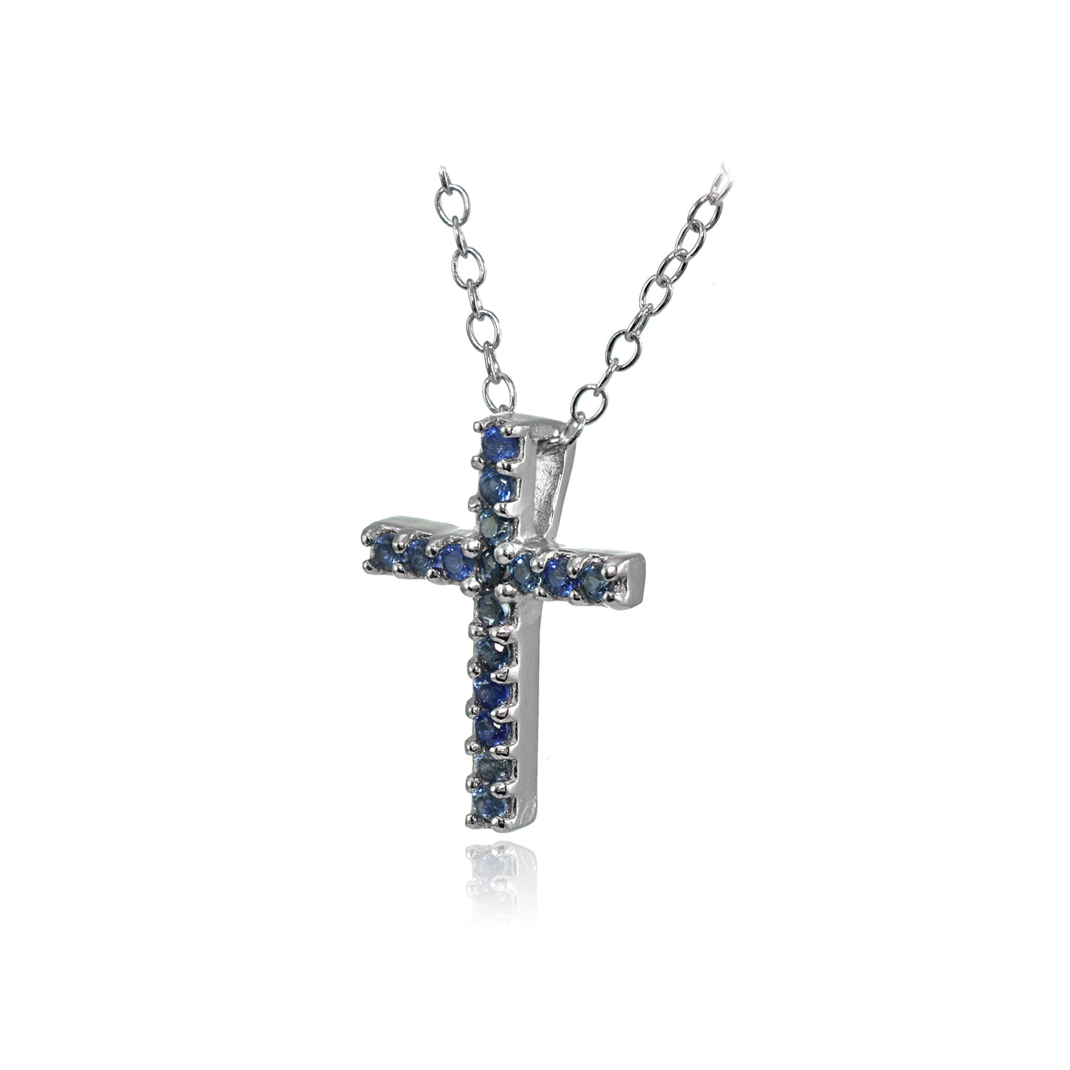 Sterling Silver Genuine Blue Sapphire Cross Neckace