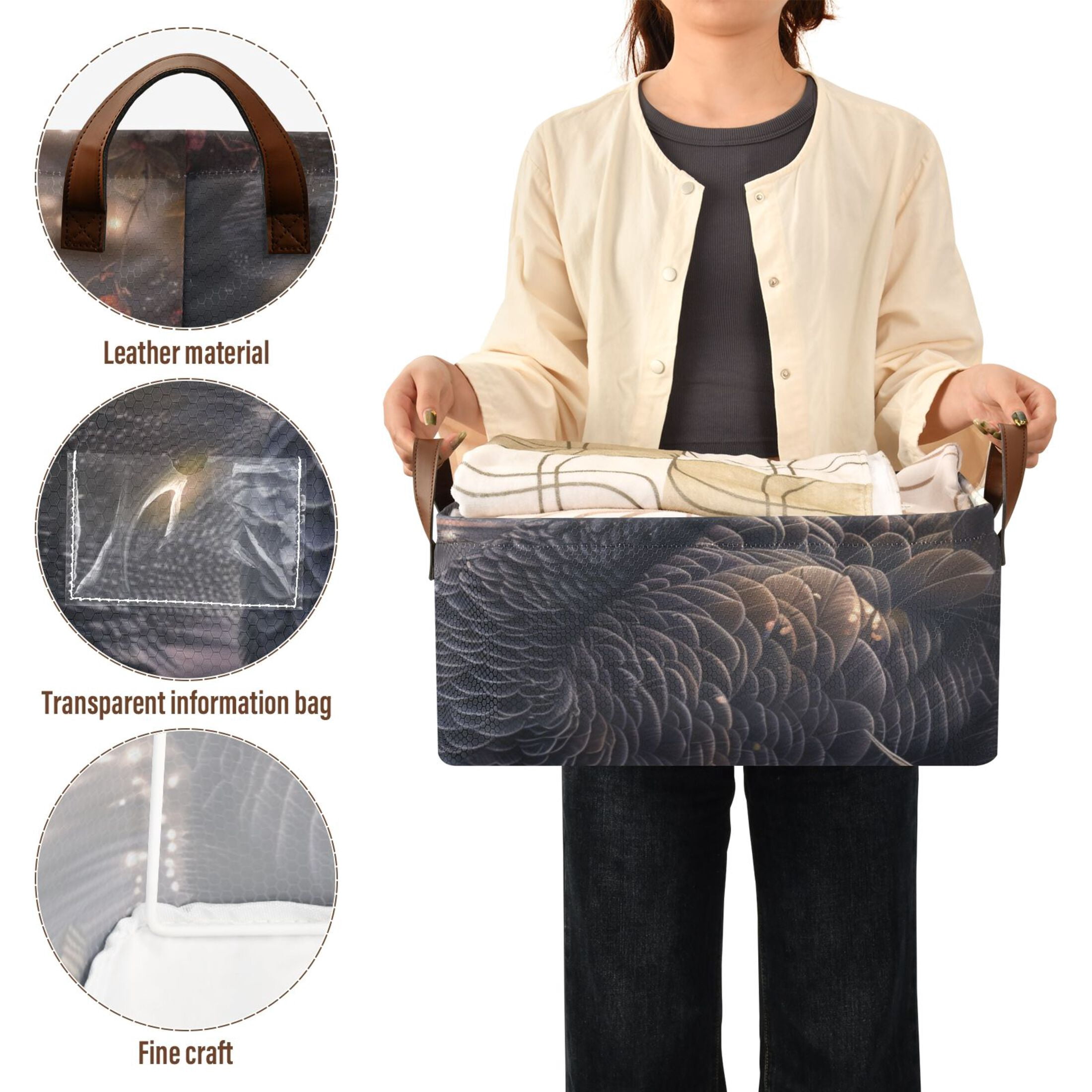 Black Swan Storage Bins with Handles Foldable Storage Baskets for Shelves Organizer Cloth Baskets