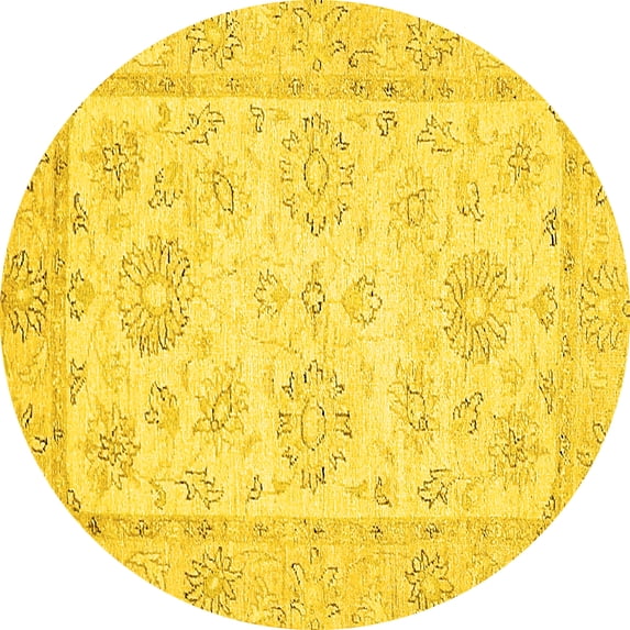 Ahgly Company Indoor Round Oriental Yellow Traditional Area Rugs, 7' Round
