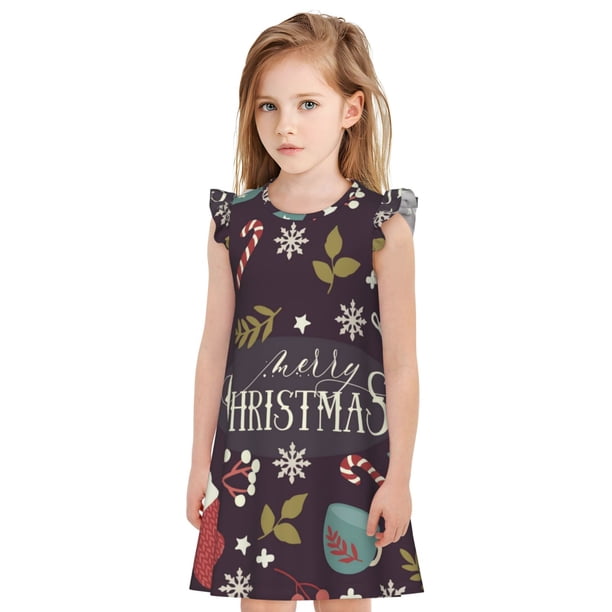 Balery Merry Christmas Camisón de princesa para niñas, pijama de algodón con mangas abullonadas, suave y bonito.-XX-Large