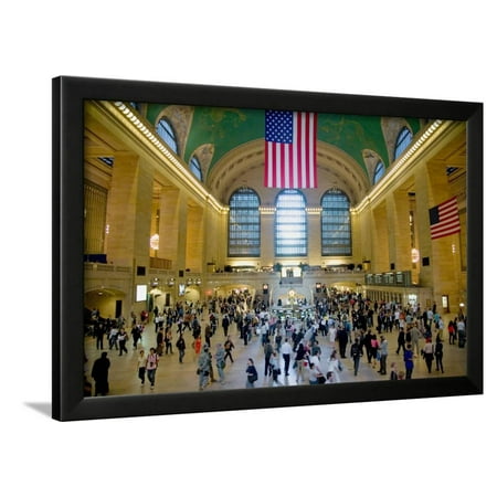 American Flag From An Elevated View Of Grand Central Station New York City New York Framed Print Wall Art