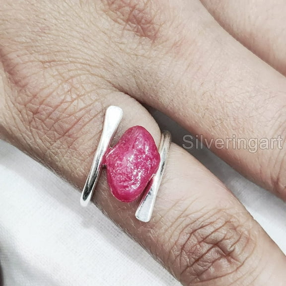 AAA Natural Ruby Ring, Rough Ruby Gemstone Ring, July Birthstone, Cross Band, 925 Sterling Silver, Womens Ring, Christmas, Thanksgiving, Handmade, Statement Jewelry, Raw Gemstone Jewelry