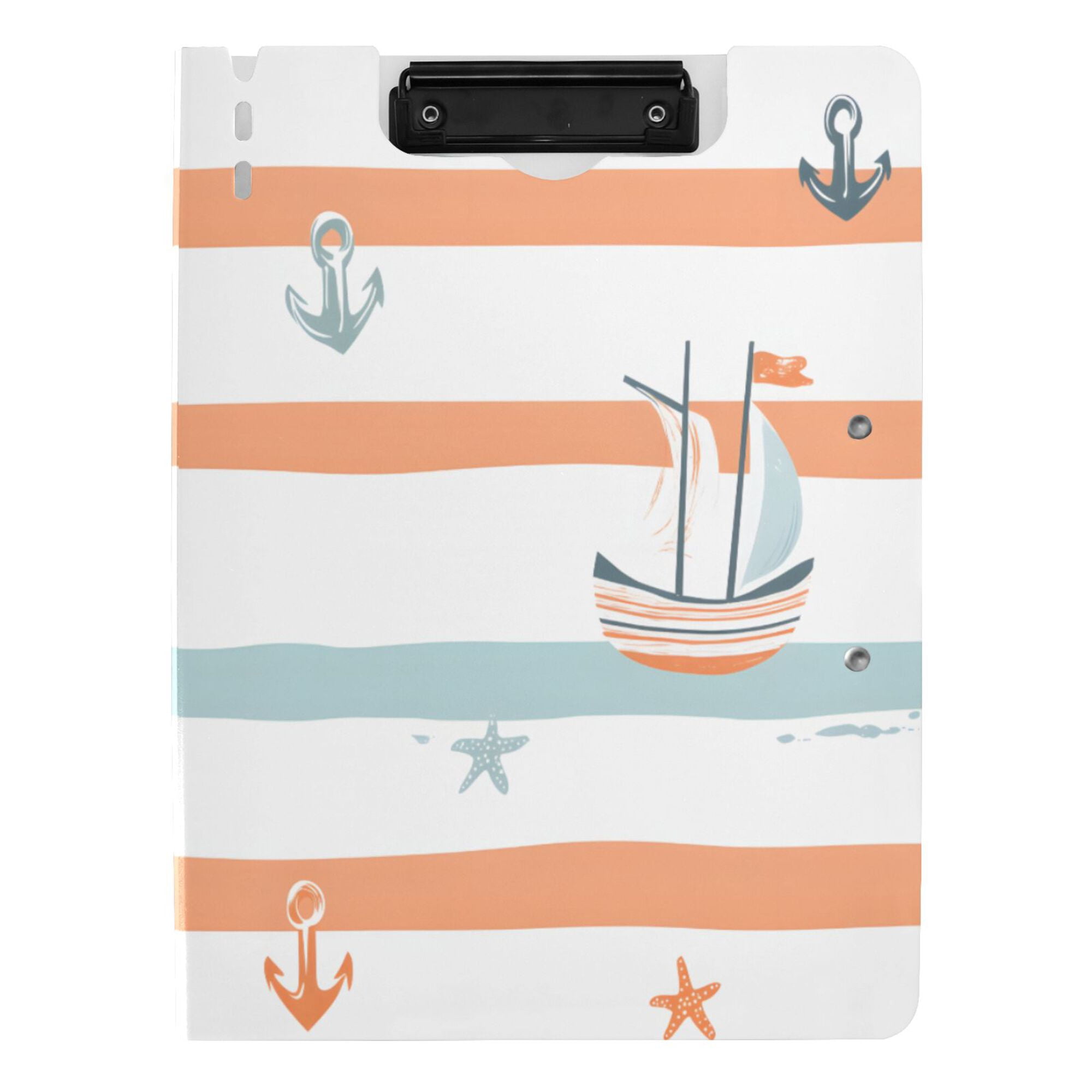 FORMRS A4 Clipboard Folder with Pen Holder Horizontal Foldable School Office Binder, Orange Nautical Pattern