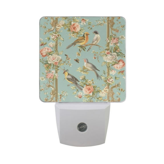 Birds Flowers Frame Night Light 2 Pack LED Nightlight Plug into Wall Dusk to Dawn Sensor Soft White