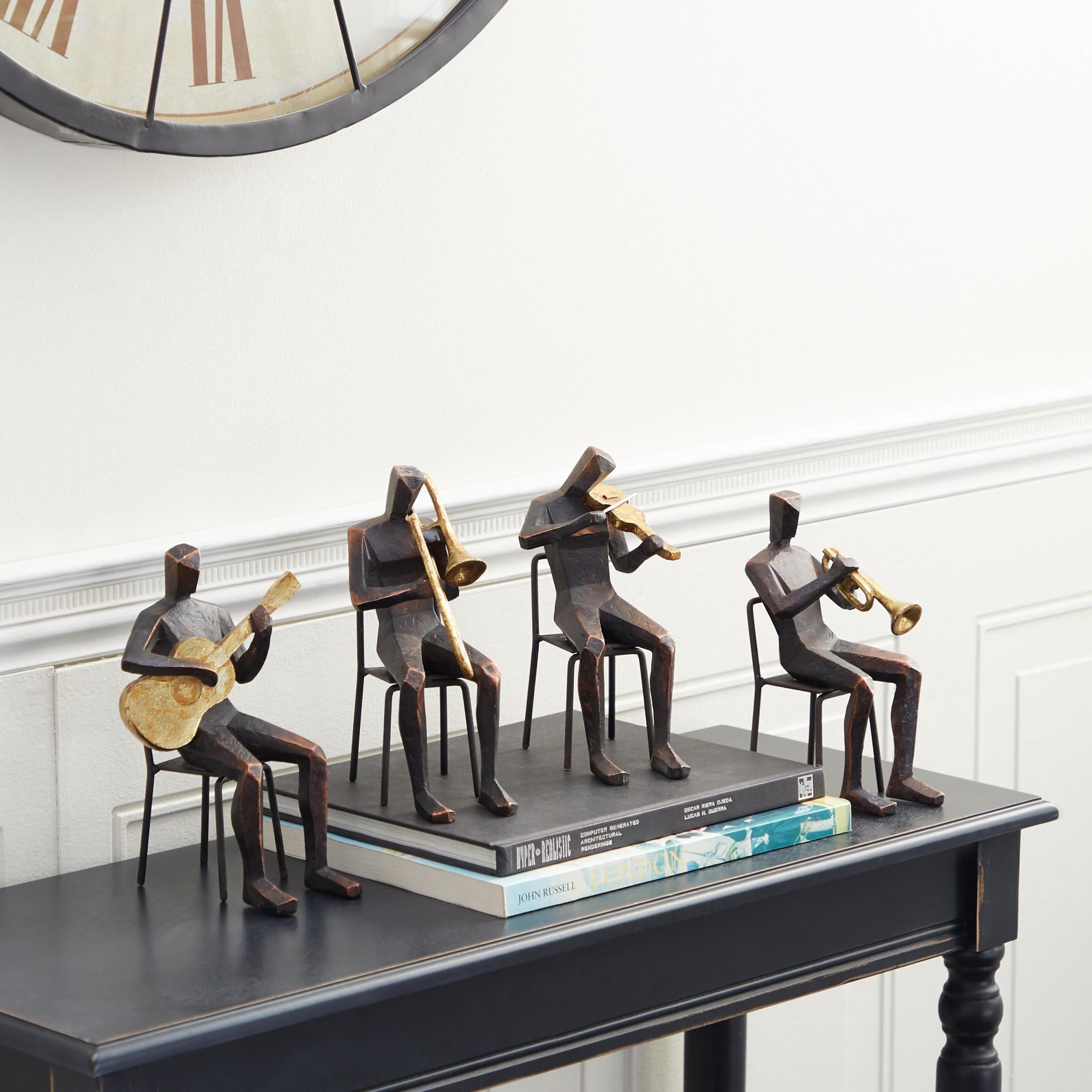 5"W, 8"H Brown Polystone Musician Sculpture with Gold Instruments, by DecMode (4 Count)