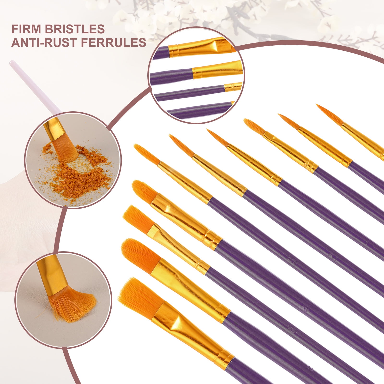 Paint Brushes Set, 200Pcs Acrylic Paint Brush Nylon Hair for Watercolor Oil Painting Miniature Detailing Rock Painting, Purple