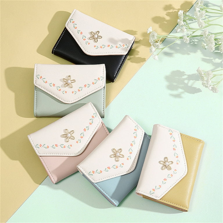  Cute Wallet for Girls Women Mini Small Flowers Tri-folded Wallet  PU Leather Cash Pocket Card Holder Coin Purse with ID Window (Yellow, Flower)  : Clothing, Shoes & Jewelry