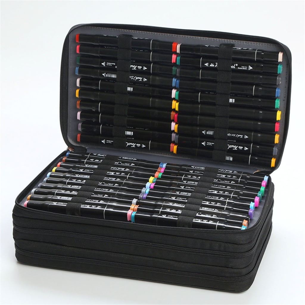 120 Slot Markers Organizers Carrying Bag with Shoulder Strap Multifunctional High Capacity Multilayer Marker Holder Case