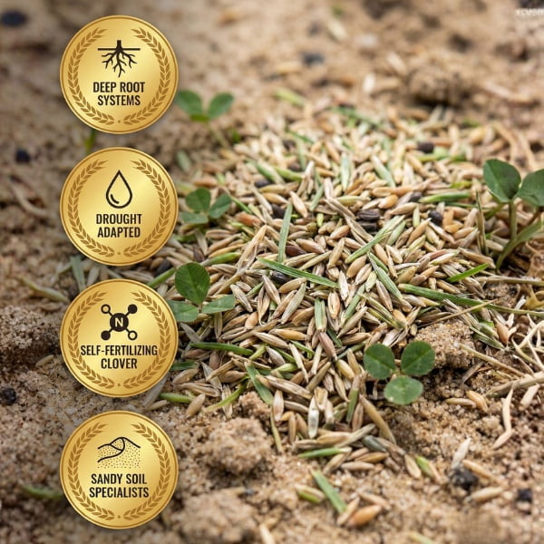 Old Cobblers Farm™ Wicked Tuff Turf Sandy Soil Lawn Mix – Deep Root Grass Seed Blend for Fast Establishment, Dry Soil Performance & Strong Coverage (5 lbs | 10 lbs | 15 lbs | 20 lbs) (20lbs)
