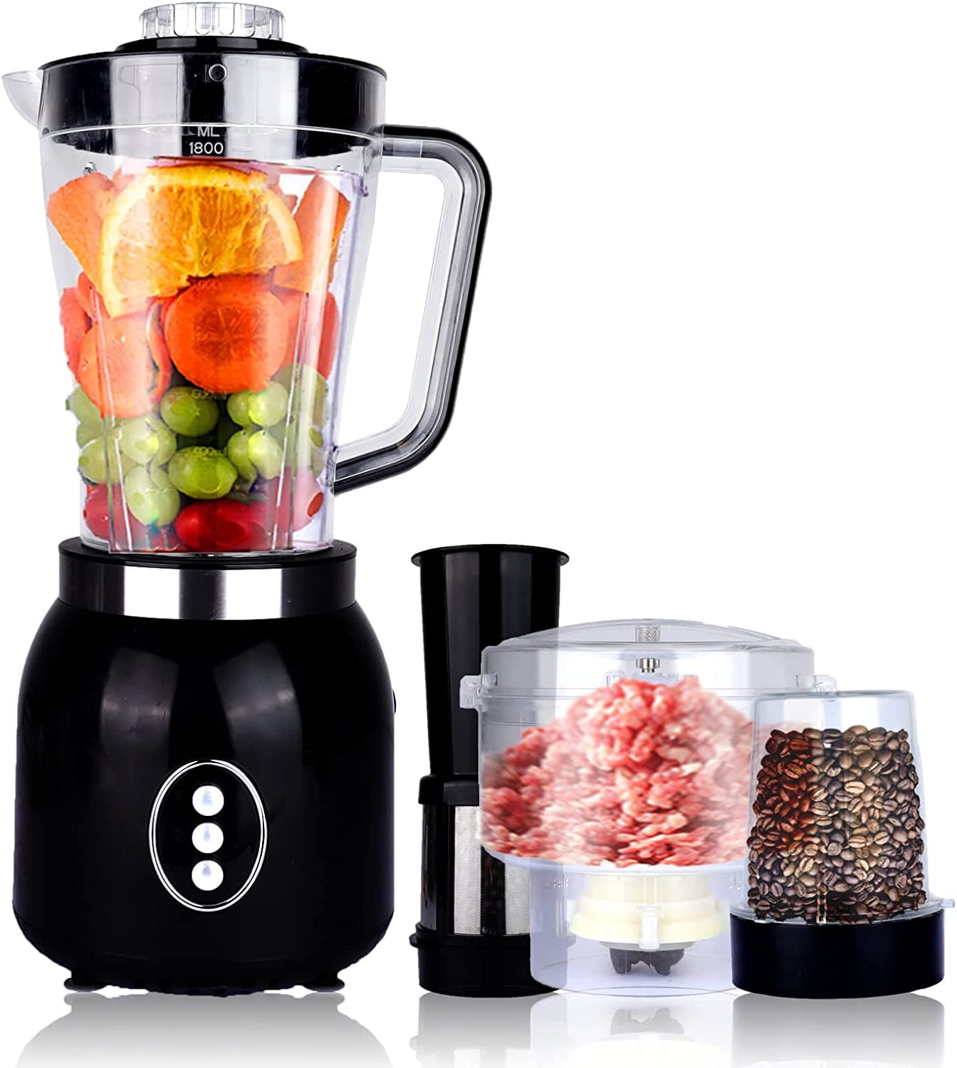 4 in 1 Food Processor Blender Combo for Kitchen, Multi-function Electric Countertop Blenders,Food Chopper for Meat, Vegetables, Fruits, Coffee,Beans 600W High Speed Coffee Grinder -