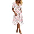 thumbnail image 2 of NTACZA Women'S Dresses Casual Sundress Tropical Hawaiian Midi V-Neck Short Sleeve Faux-Wrap Tie Waist Beach Size L, 2 of 7