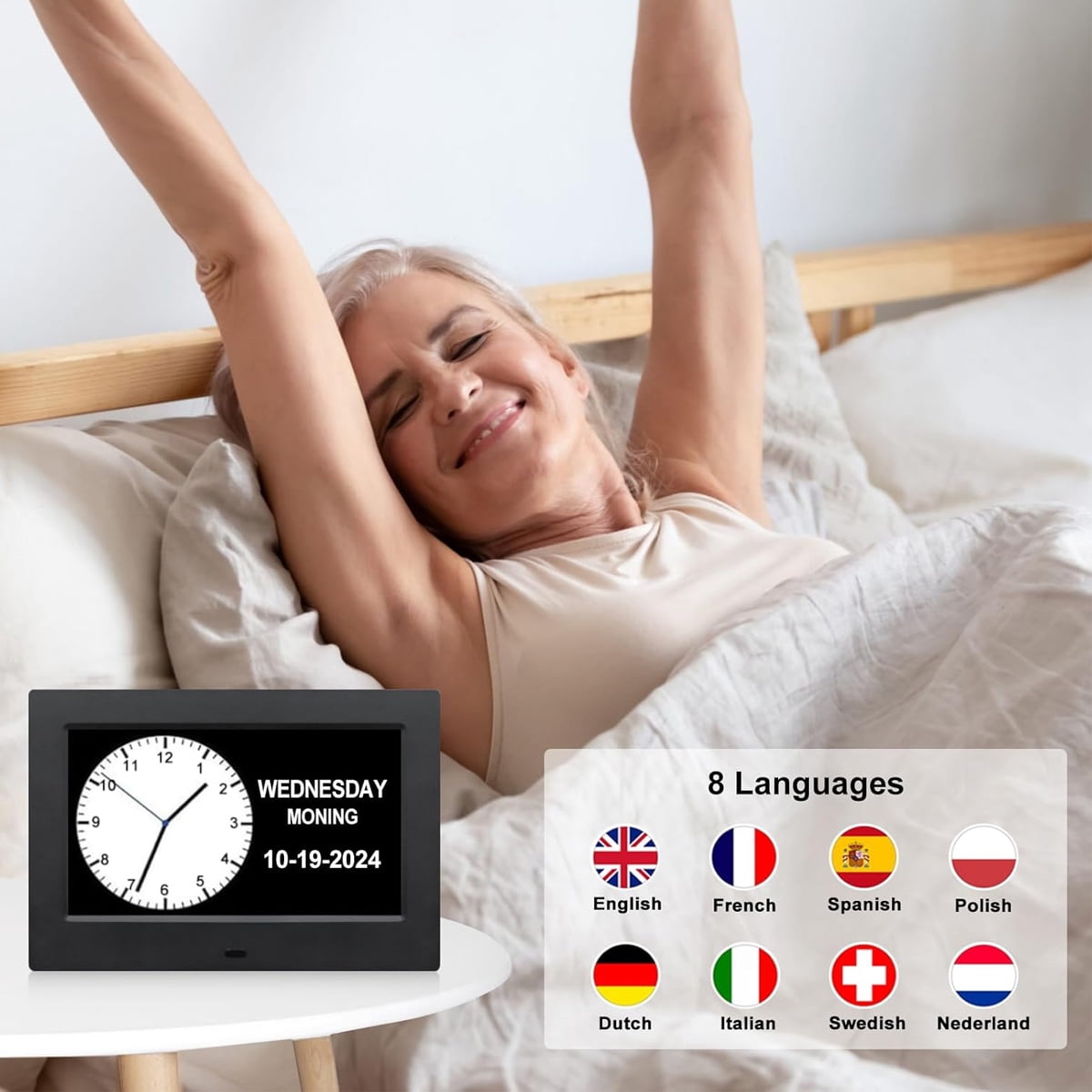 8 Inch Digital Day Dementia Clock For Seniors, Large Medication Reminders Calendar Clock With Day Of The Week, Date Time For Elderly Vision Impaired, Memory Loss, Black