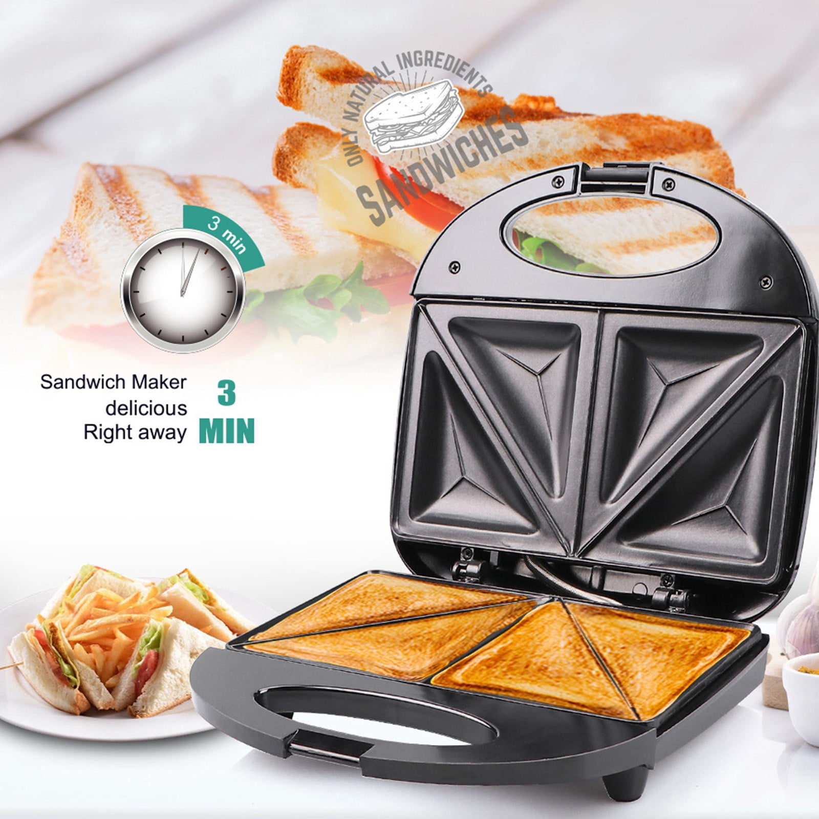 DANDELIONSKY Sandwich Maker with Wooden Handle Non-stick Sandwich Grill Pan  Double Sided Grilled Cheese Maker Portable Sandwich Stovetop Toaster