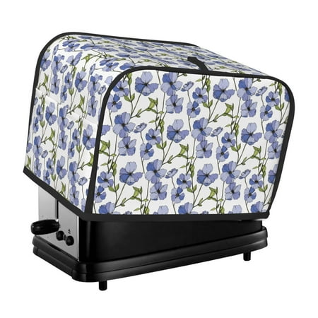 

KLL Blue Flax Flowers Print 2 Slice Toaster Dust Covers Kitchen Small Appliance Cover with 2 Pockets Can hold Jam Spreader Knife & Toaster Tongs (11.4 x 7.9 x 7.5)