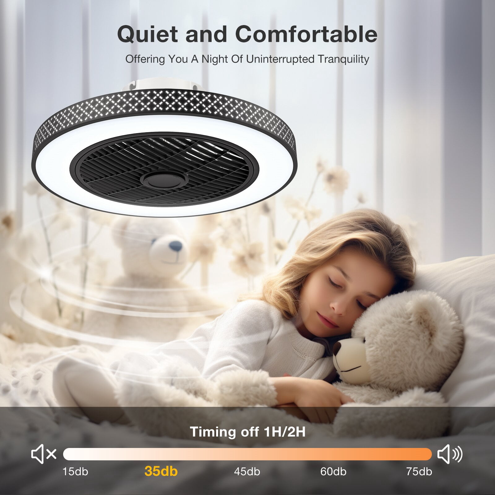 BLITZWILL 18 in Round Ceiling Fans with Lights, Dimmable Color Temperature and 6 Speeds, Remote & APP Control, Flush Mount Bladeless Reversible Motor, Black
