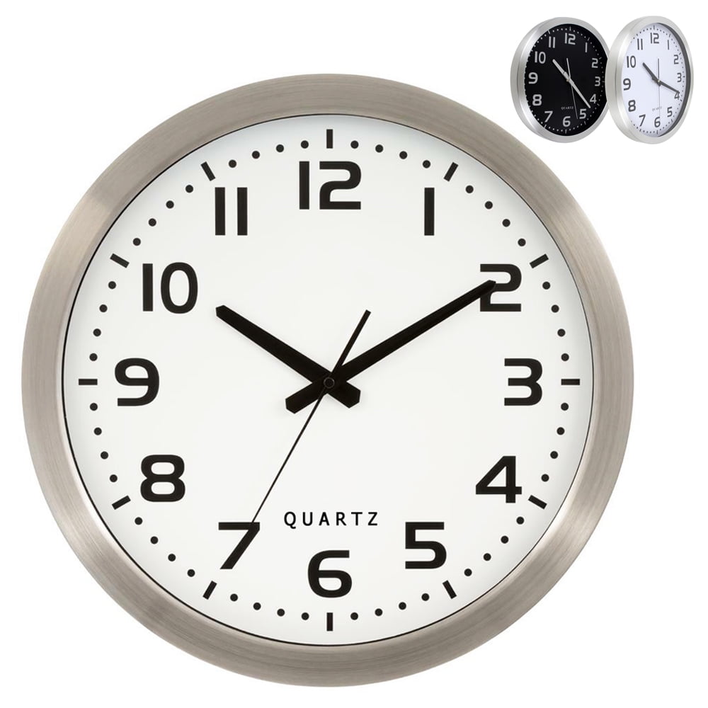 Quartz Big Wall Clock 16" Silver Aluminum Frame Modern Office Kitchen