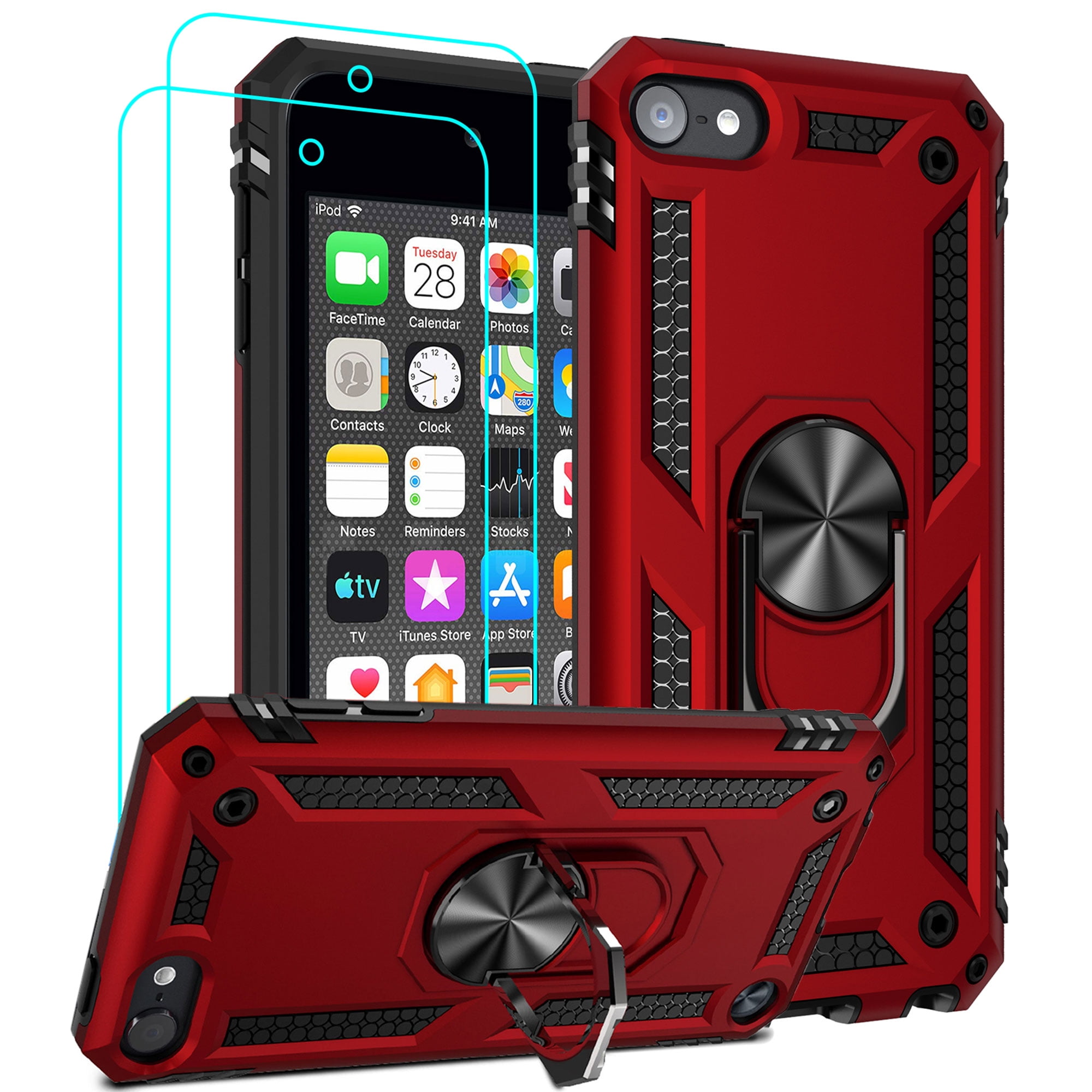 iPod Touch 7 Case,iPod Touch 6 Case with Car Mount,SLMY Hybrid Rugged Shockproof Cover with Built-in Kickstand for Apple iPod Touch 5 6 7th Generation Mint 