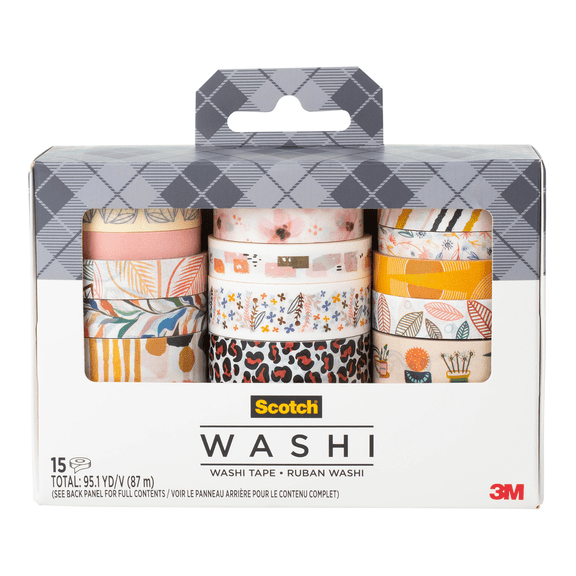 Scotch Washi Tape, Whimsical Design, 15 Rolls, Great for Bullet Journaling, Scrapbooking and DIY Décor (C1017-15-P5)