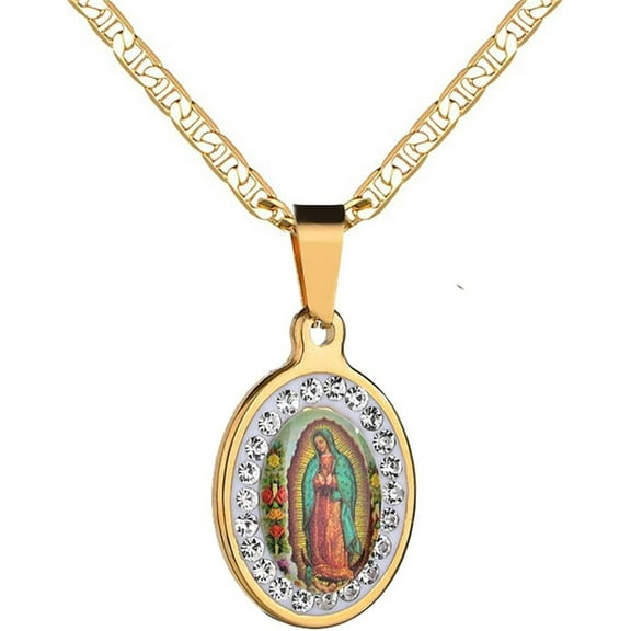 18K Gold Plated Flat 3MM Virgin Mary Guadalupe Charm Chain Pendant Necklace Christian Jewelry[k257]