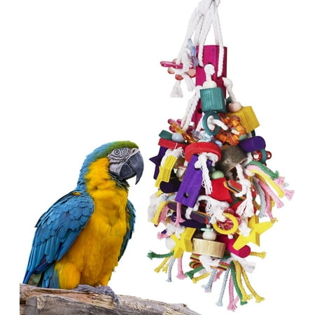 IGUOHAO Grand jouet à mâcher pour perroquet Jouet à mâcher pour oiseaux  Blocs de bois multicolores Déchirer les jouets pour Aras gris d'Afrique  Cacatoès Eclectus  Perroquet Oiseaux