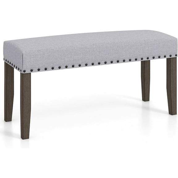 YANG2 42.5” Upholstered Entryway Bench, Dining Bench with Nailhead Trim, Soft Padded Cushion, Solid Rubber Wood Legs, 350 Lbs Capacity, Shoe Bench, End of Bed Bench for Living Room, Bedroom, Grey