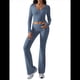 thumbnail image 2 of Conjunto Deportivo de 2 Piezas para Mujer, Camiseta de Larga, Pantalones Acampanados, Chándal Informal, Gris Azul, XL, 2 of 8