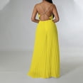 thumbnail image 7 of AKOEE Chiffon Dressy Jumpsuits for Women Elegant Party Casual Sexy Sleeveless Metal Strap Pleated Wide Leg Rompers (XL, Yellow), 7 of 7
