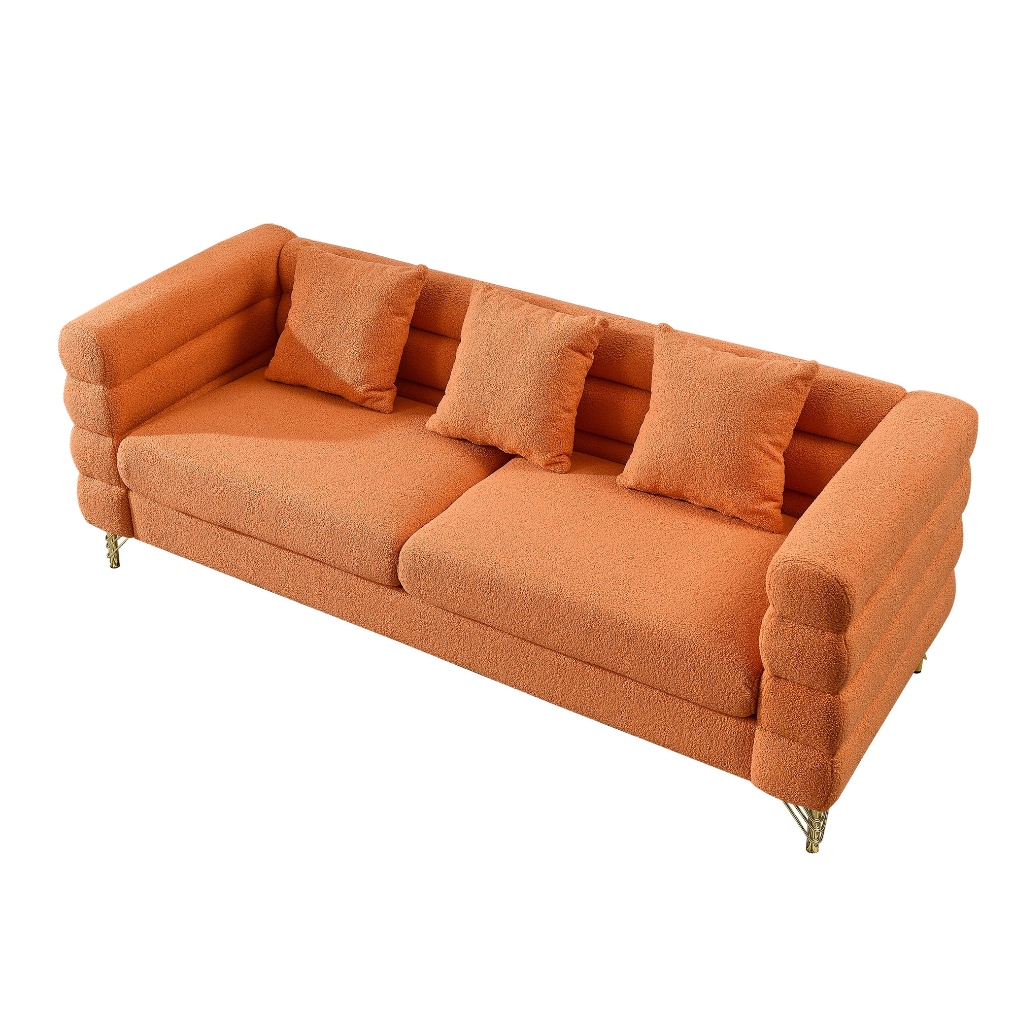 Kadyn 81" Loveseat 3 Seater Sectional Sofa, Fabric Sofa with 3 Pillows, Upholstered Sofa Couch for Living Room, Orange