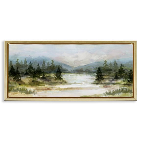 Stupell Industries Vast Country Landscape Rural Mountains Landscape Painting Gold Floater Framed Canvas Art Print Wall Art, 25 x 11