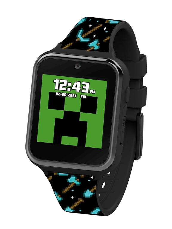 Minecraft Kids Black YPF5Educational Learning Touchscreen Smart Watch Toy for Girls, Boys, Toddlers - Selfie Cam, Learning Games, Alarm, Calculator, Pedometer & More (Model: MIN4081AZ)