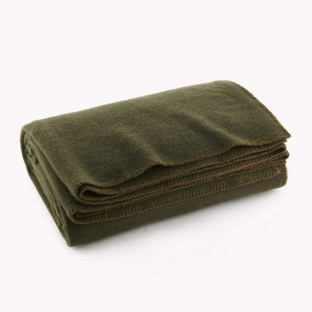 Olive Drab Green Warm Wool Fire Retardent Blanket, 66 x 90 (80% Wool)-US Military, 80% Wool By Ever Ready First Aid