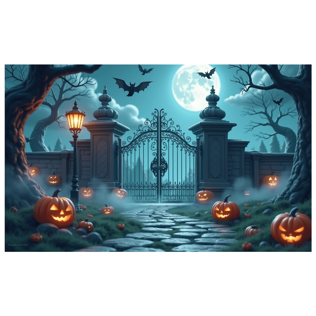 Halloween Theme Decorative Banner Spooky Atmosphere Jack o Lanterns Gate Design for Outdoor Decorating Holiday Party Night