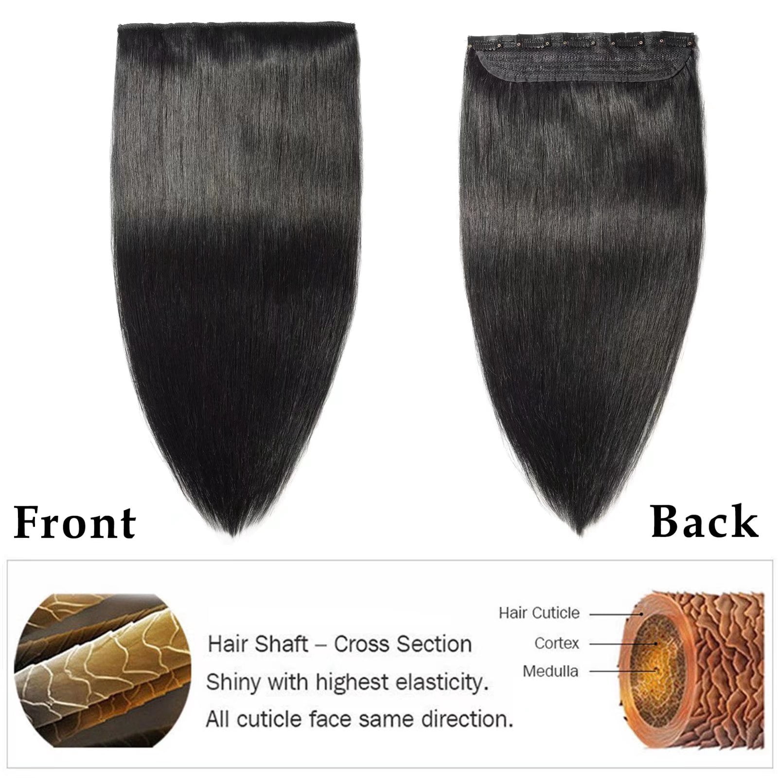 MY-LADY 10''-24'' 5 Clips in Human Hair Extensions Thick Real Natural Hair Pieces 100% Full Head Remy Hair 18inch #01 Jet Black(Heavy)