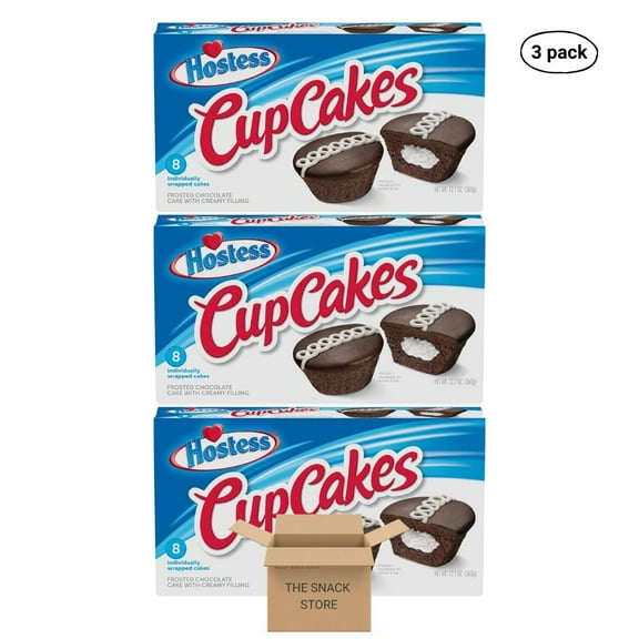 The Snack Store Bundle Hostess Chocolate Cupcakes, 12.7 oz, 3 Boxes of 8 Count, 24 Total Cupcakes!