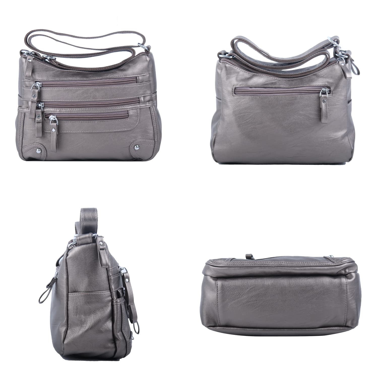 10 Pockets Crossbody Purses for Women Medium Pocketbooks Lightweight Ladies Satchel Bag Multi Pocket Shoulder Handbag