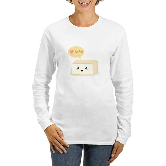 CafePress - Kawaii Tofu Asking People To Love Tofu Women's Lon - Women's Long Sleeve Graphic Casual T-Shirt