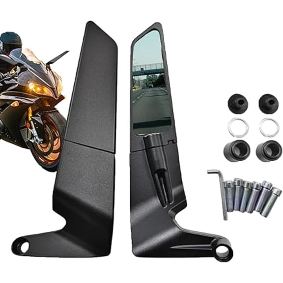 Racing Motorcycle Rearview Mirrors, Adjustable 360° Rotating Mirrors, Compatible with Honda CBR/Kawasaki Ninja/Suzuki GSXR/Yamaha/Ducati – Aerodynamic Wing-Style Aluminum Alloy Rear View Mirrors
