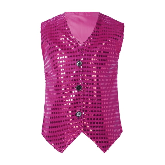 TiaoBug Kids Boys Girls Glittery Sequined Shirt Vest Jacket Hip Hop Jazz Dance Shiny Waistcoat