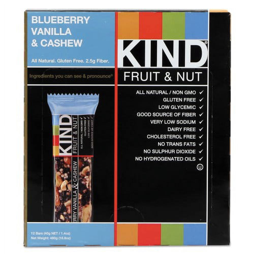 KIND Fruit and Nut Bars, Blueberry Vanilla and Cashew, 1.4 oz Bar, 12/Box