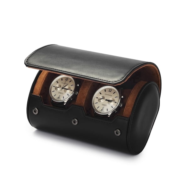 Oirlv Watch Roll Travel Case 2 Slot Leather & Velvet Watch Storage Display Case for Men (Black)