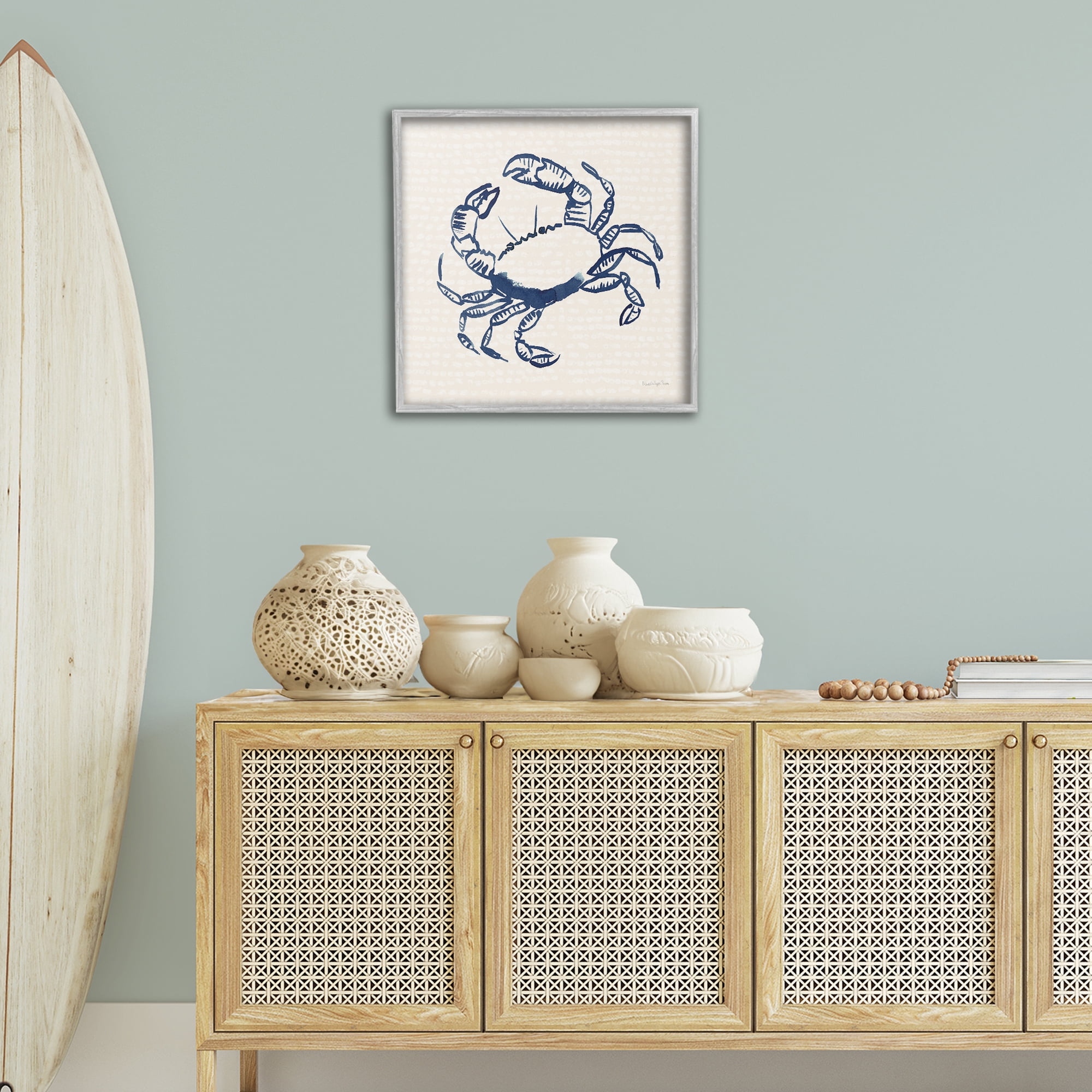 Stupell Industries Aquatic Crab on Beige Animals & Insects Painting Gray Framed Art Print Wall Art, 24 x 24