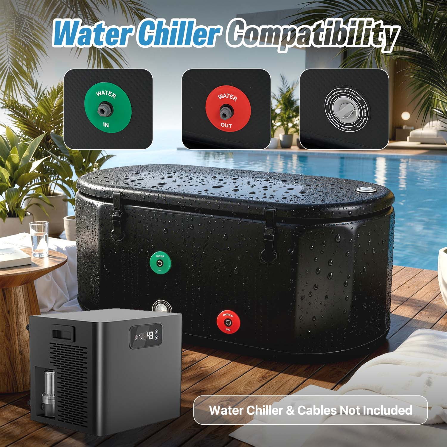 BaPiPro XL Portable Ice Bath Tub for Athletes, 300L/79GAL Capacity, Inflatable Cold Plunge Tub with Cover & Pump, Woven Brushed PVC, Black