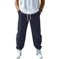 thumbnail image 2 of Domuza Pants for Men Cotton Linen Yoga Golf Beach Jogger Sweat Lounge Harem Pants Trousers Navy XL, 2 of 7