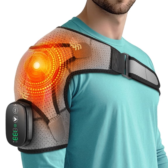 Shoulder Heating Pad, Cordless Heated Shoulder Wrap with 3 Vibration, Shoulder Massager Heated Shoulder Brace Relax for Women Men