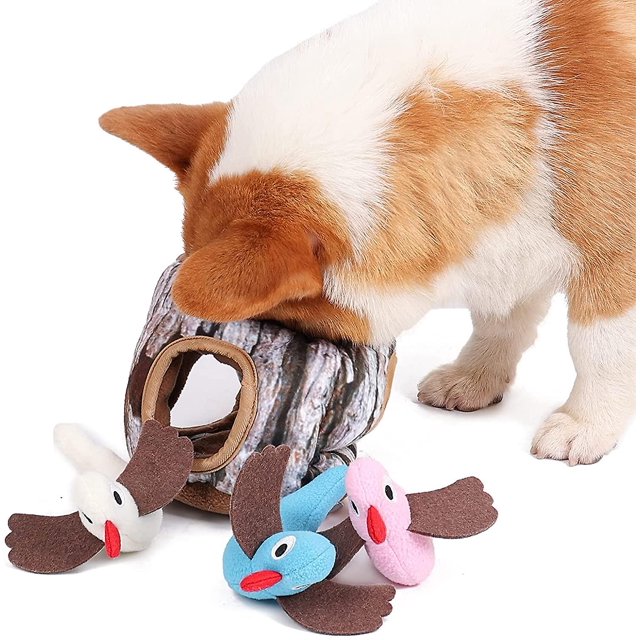Juguete de peluche para esconder y buscar mascotas, coloridos juguetes para masticar Iq para perros y juguetes para cachorros, lindos juguetes interactivos de rompecabezas de felpa, pájaros en to