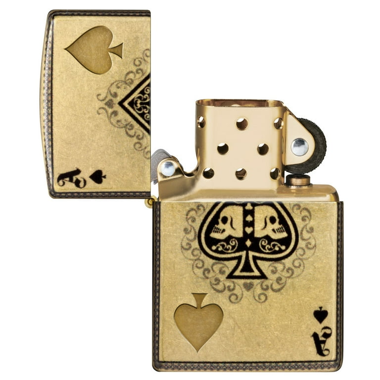 Zippo Ace of Skulls Design 540 Tumbled Brass Pocket Lighter