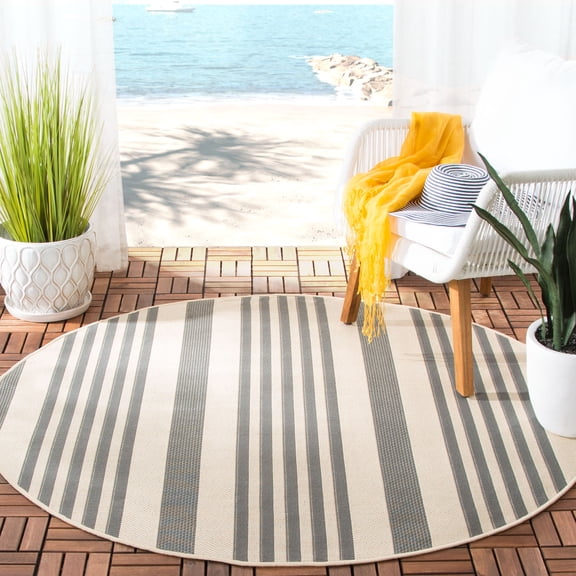 Safavieh Courtyard Caroline Striped Indoor/Outdoor Area Rug, Gray/Bone, 4' x 4' Round