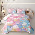 thumbnail image 2 of Manfei Funny Stars Kitten Quilt King, Kawaii Macarons Lollipop King Coverlet Set, Pink Blue, 3 Pieces, 1 Bedspread and 2 Pillowcases, 2 of 7