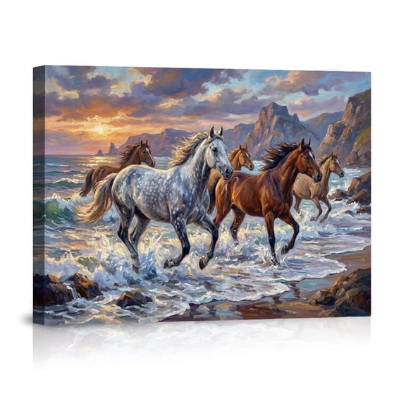 Wild Horses Sunset Beach Coastal Canvas